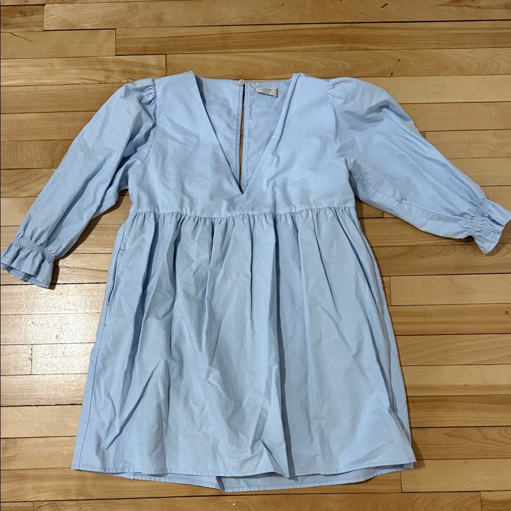 Wilfred Light Blue V-Neck Babydoll Jumpsuit Romper